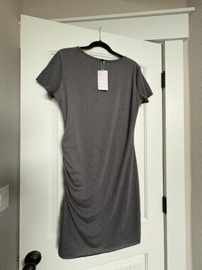 BTFBM Womens Crew Neck Short Sleeve Wrap Party Mini Ruched Bodycon Dress Large